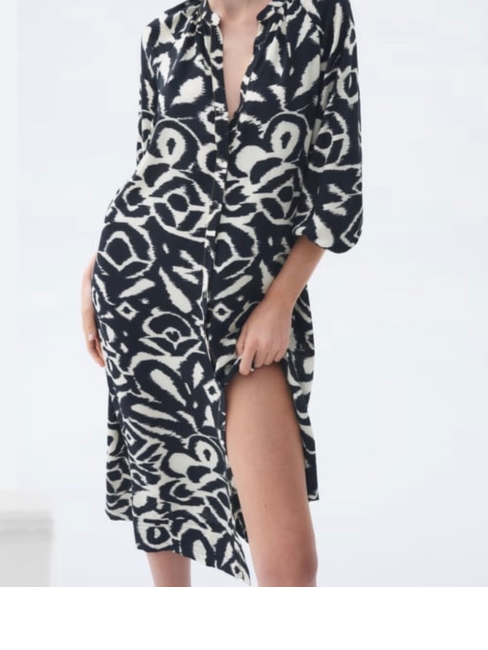 ZARA Size Small Black Cream Print Button Down Midi Dress New